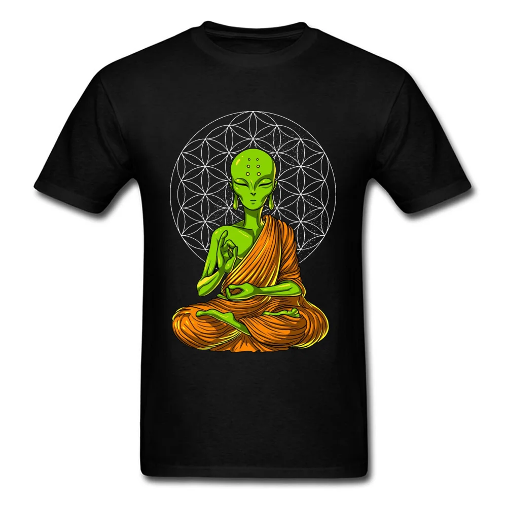 Alien Buddha Meditation T-shirts For Men 100% Cotton Thanksgiving Day T Shirt Novelty Designer Tops Tees Rife Mandala Streetwear