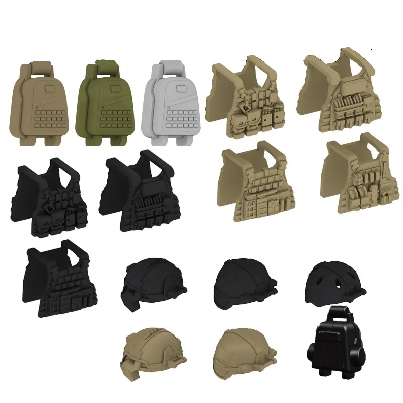 Modern Military Vest Backpack Helmet Gun Weapons City Police Parts Playmobil Figures Building Block Brick Original Mini Toys