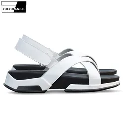 Design italiano nuovi cinturini per il tempo libero estivi da uomo sandali moda piattaforma spessa pantofole da spiaggia in vera pelle scarpe Casual uomo