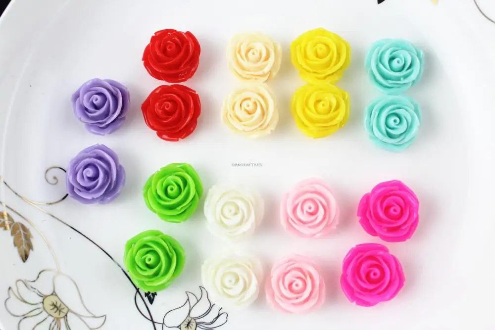 120pcs big 3d rose resin flower cabochon,charm beads 23mm Flatback for Craft making, DIY Accessory, ring hair clips diy