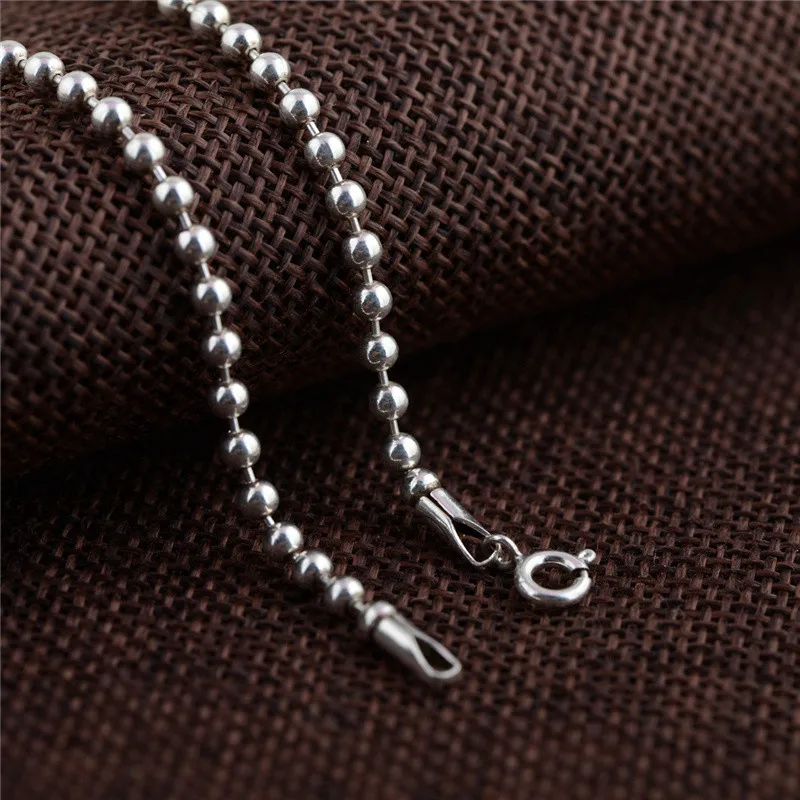 3mm Width Simple 925 Sterling Silver Ball Chains Necklaces  Vintage Silver Beads Chain Necklace For Women Female Kids Jewelry