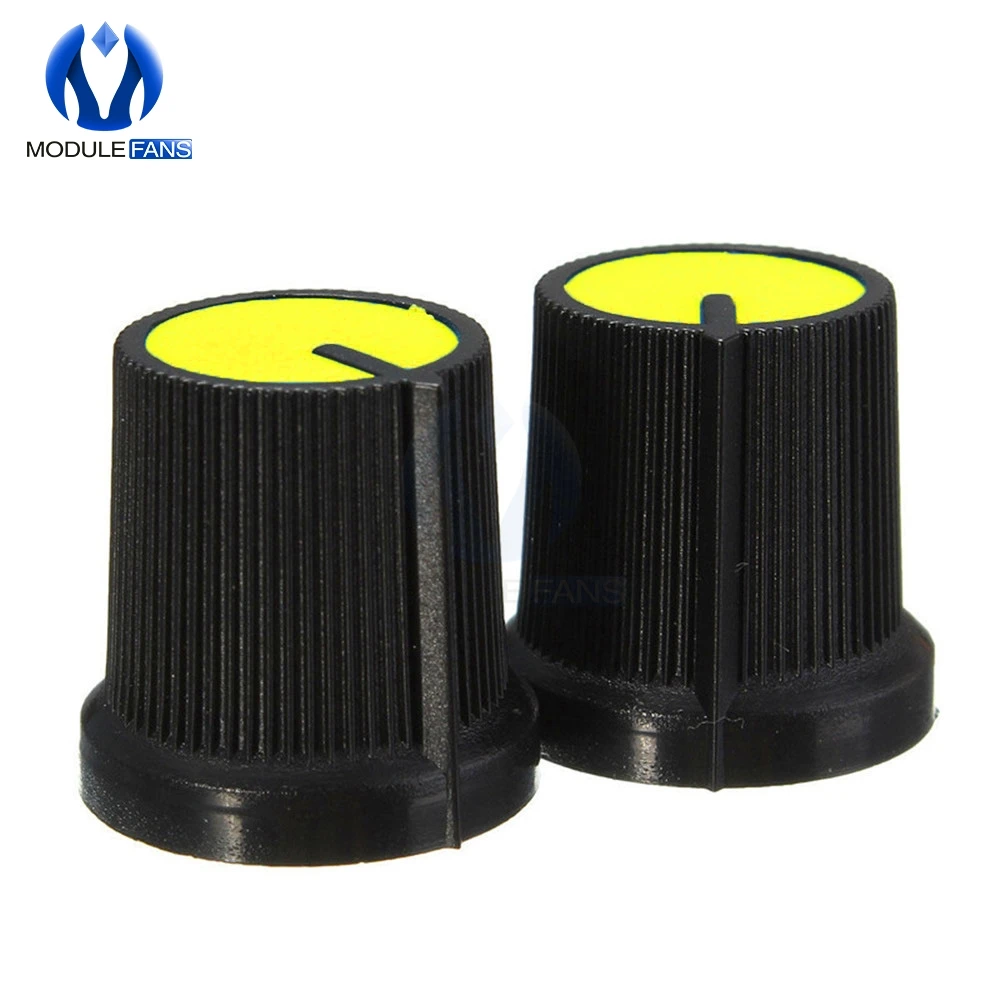 10pcs 6mm Knob Yellow Face Plastic For Rotary Taper Potentiometer Knob Hole Volume Control Controller Black CAPS Diy RK097G