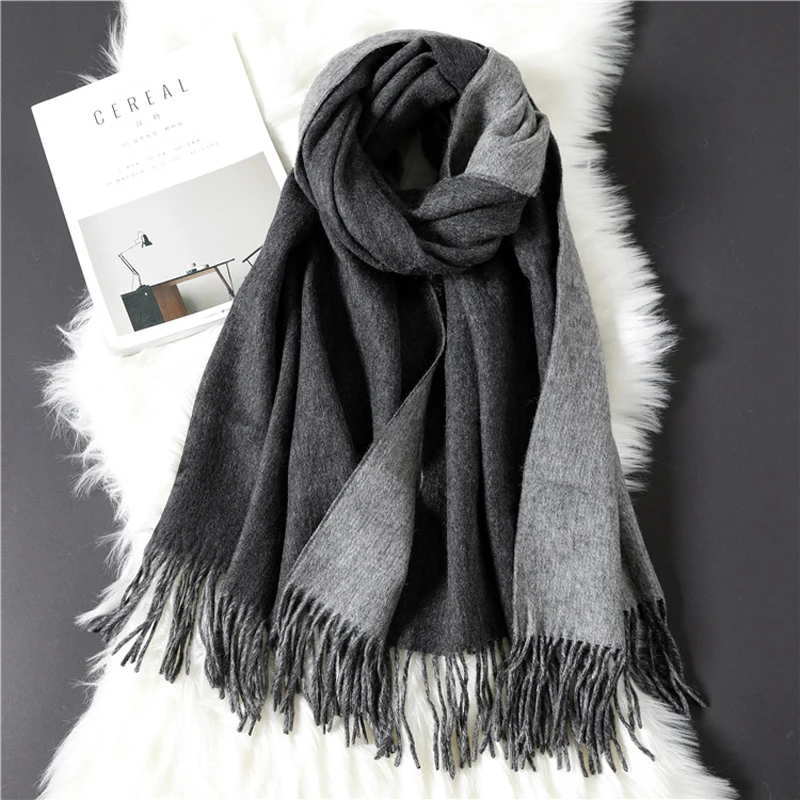 Luna&Dolphin Women European Shawl 180x100cm Virgin Wool Winter Man Scarf Two Side Color  Wool Stole Pashmina Tassles Blanket