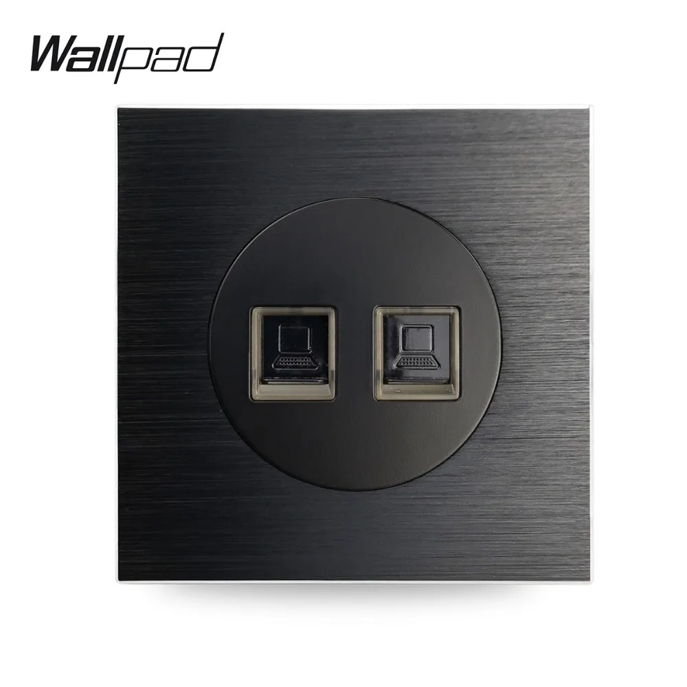 Wallpad L6 Double 2 x PC Data CAT6 Ethernet Computer Wall Socket RJ45 Wiring Outlet Brushed Aluminum Black Satin Metal