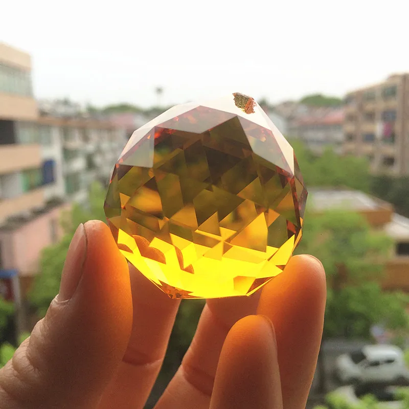 Top Quality 20pcs/lot Gold Color 40mm Crystal Prisms Faceted Ball Feng Shui Sphere (Free Rings) For Wedding Party Event Supplies