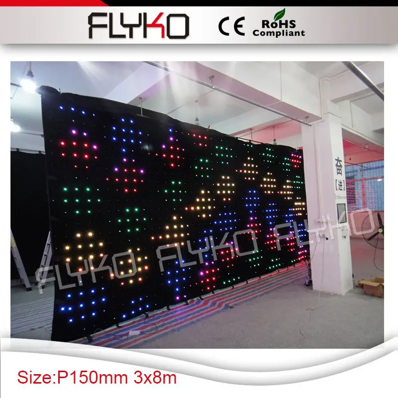 

Free shipping fireproof big cloth new size 3x8m high resolution P150mm PC controller size customized led vision curtain