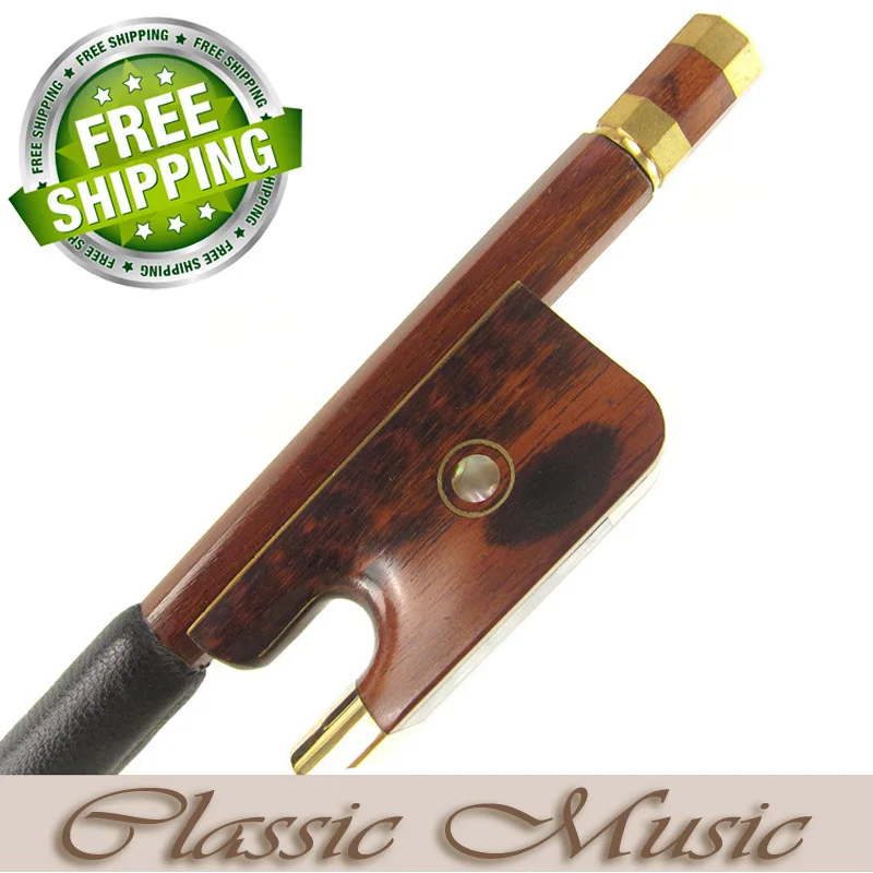 

Gold Alloy Fitted Pernambuco Cello Bow with Snakewood Frog (4/4), Good Mongolian Horse Hair.