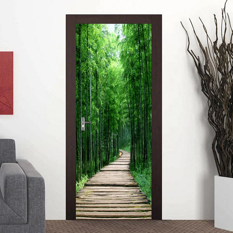 Bamboo Forest Wood Board Small Road 3D Photo Wallpaper Wall Painting Living Room Bedroom Door Sticker Decoration Mural De Parede