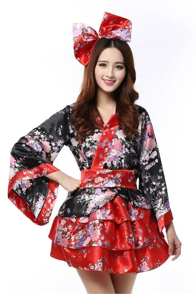 Volwassen Anime Lolita Cosplay Vrouw Geisha Kostuum Strikje Japanse Kimono Cherry Suits Halloween Fancy Dress