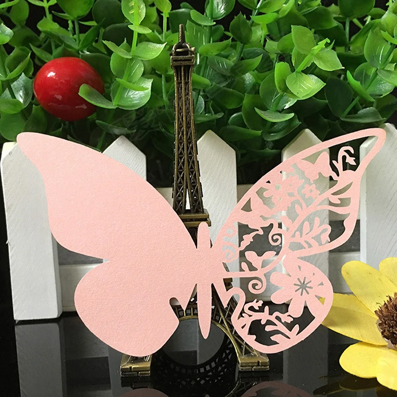 50pcs Laser Cut Butterfly Wine Glass Table Name Place Card Escort Cup Card Party Baby Shower Birthday Wedding Party Decoration