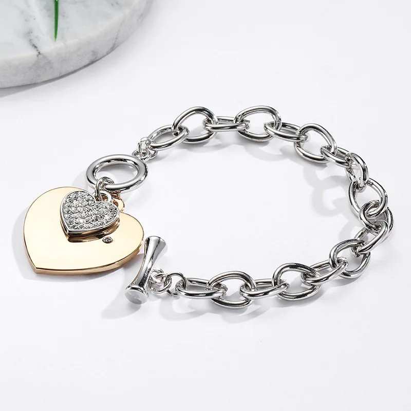 Gold Love Heart Charm Bracelets For Women Luxury Gift Accessories Silver Color Big Link Chain Bracelets KPOP Trendy Jewelry 2021 image 4
