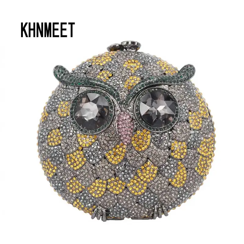 

KHNMEET Luxury Diamond Crystal Clutches Evening Bag Owl Party Bag Women Wedding Bag Chain Prom Purse Clutch Bag SC244