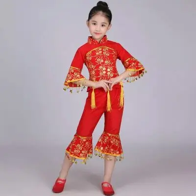 Songyuexia Chinese Folk Dance Costume Children Han Ethnic National Dance Clothing Children Girls Classical Dance Children dance