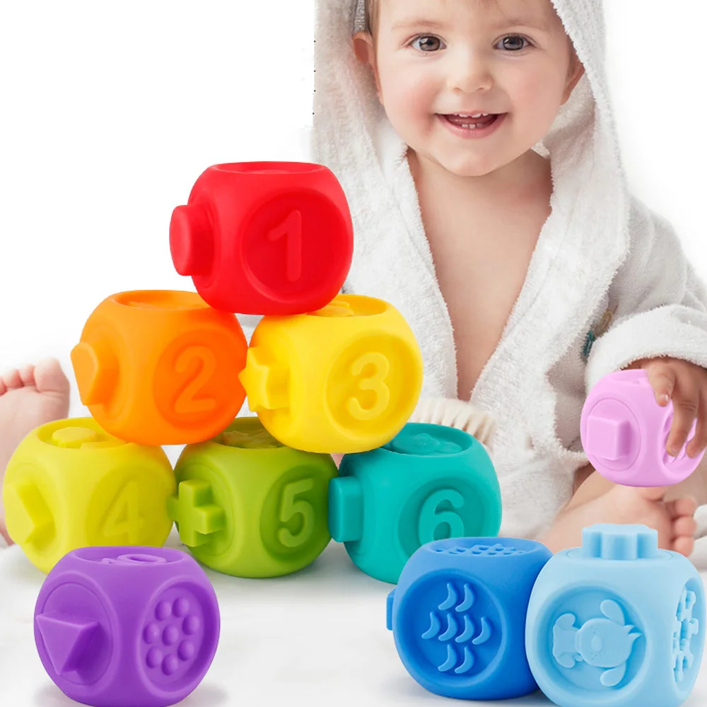 10Pcs/Set Colorful Baby Blocks Toys With Sound Soft Rubber Cubes Building Blocks Early Educational Toys For Children Kids