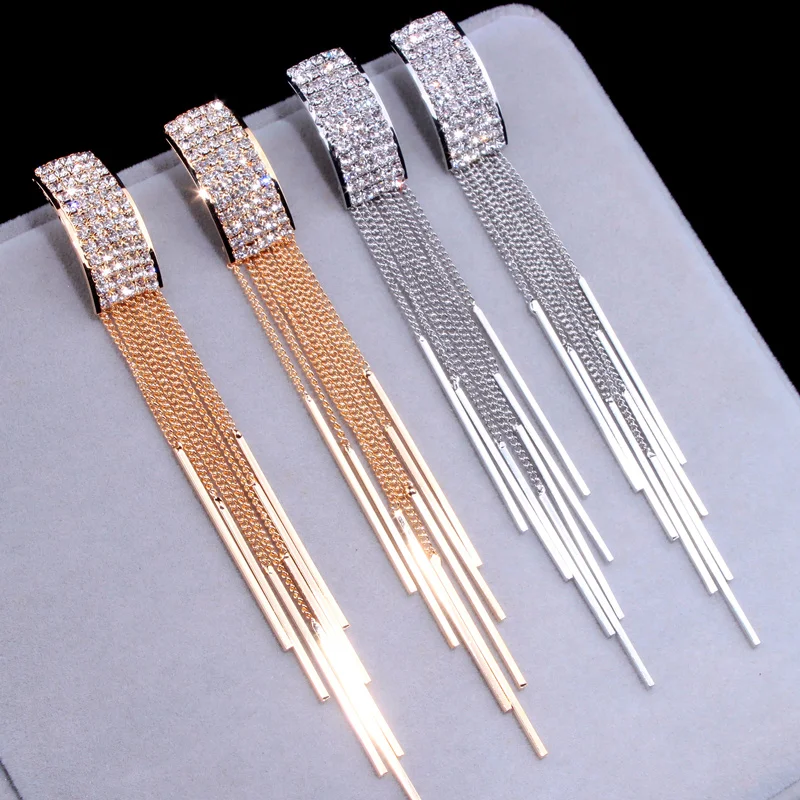 Pendientes largos con borlas de cristal para mujer, aretes colgantes de boda, Color oro nuevo, joyería Brinco, regalos E1717 2021