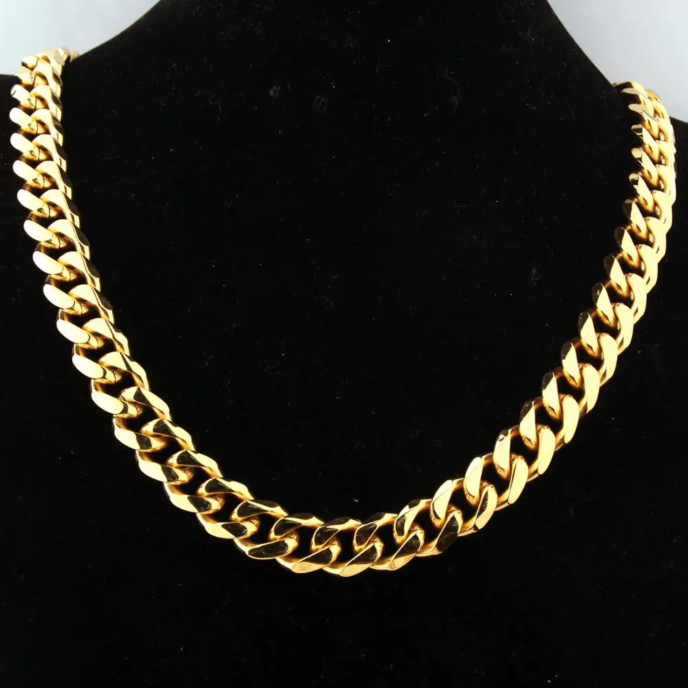 Customed Size 5/8/10/12/15/17/19mm Men\'s Necklace Stainless Steel Cuban Link Chain Gold Color Male Jewelry Gifts for Men