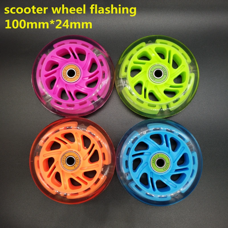 Free shipping scooter wheel flashing 100 mm PU wheel  bearing abec-9 100*24 mm