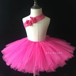 Hot Pink Girls Skirts Baby Handmade Fluffy Tulle Tutu Skirts Ballet Pettiskirt with Polka Dots Hair bow Kids Party Skirt Clothes