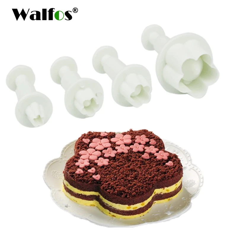 

WALFOS Food Grade 4 Pieces Plum Flower Plunger Cutter Sugarcraft Fondant Cake Decorating DIY Tool