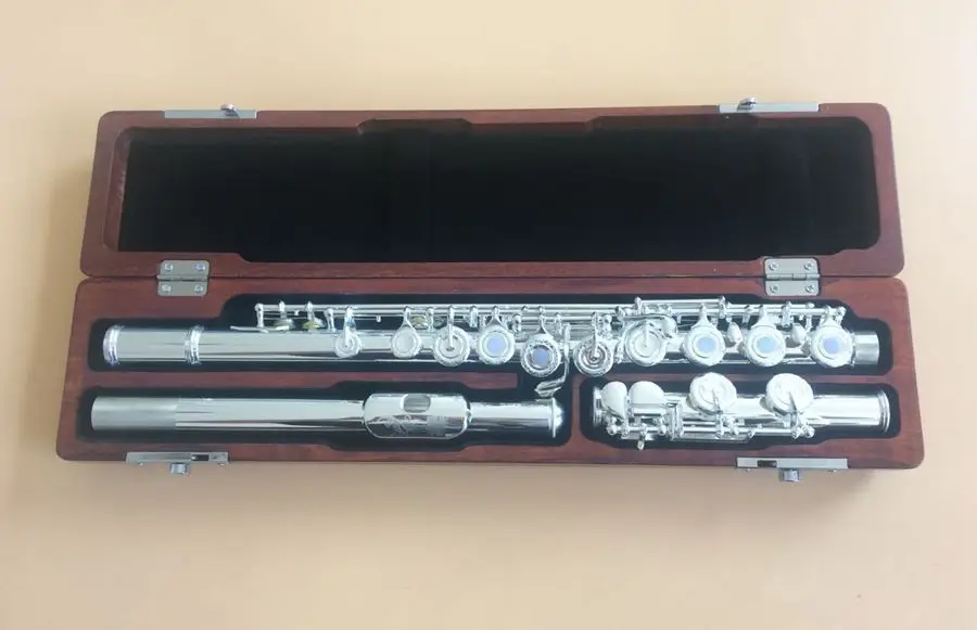 

Excellence 16 open hole flute C Key silver plated Great tone +wooden case