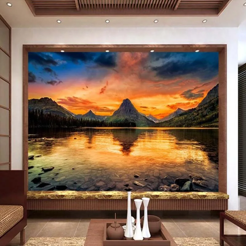 beibehang Custom Any Size 3D Mural Wallpaper Mountains Sunrises And Sunsets Scenery Living Room Wall Decor Bedroom Wall Paper