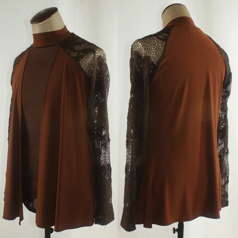 Lace Man Latin Dance Tops Long Sleeve Tango Rumba Cha Cha Samba Professional Performance Shirt Dancing Practice Clothes DNV10358