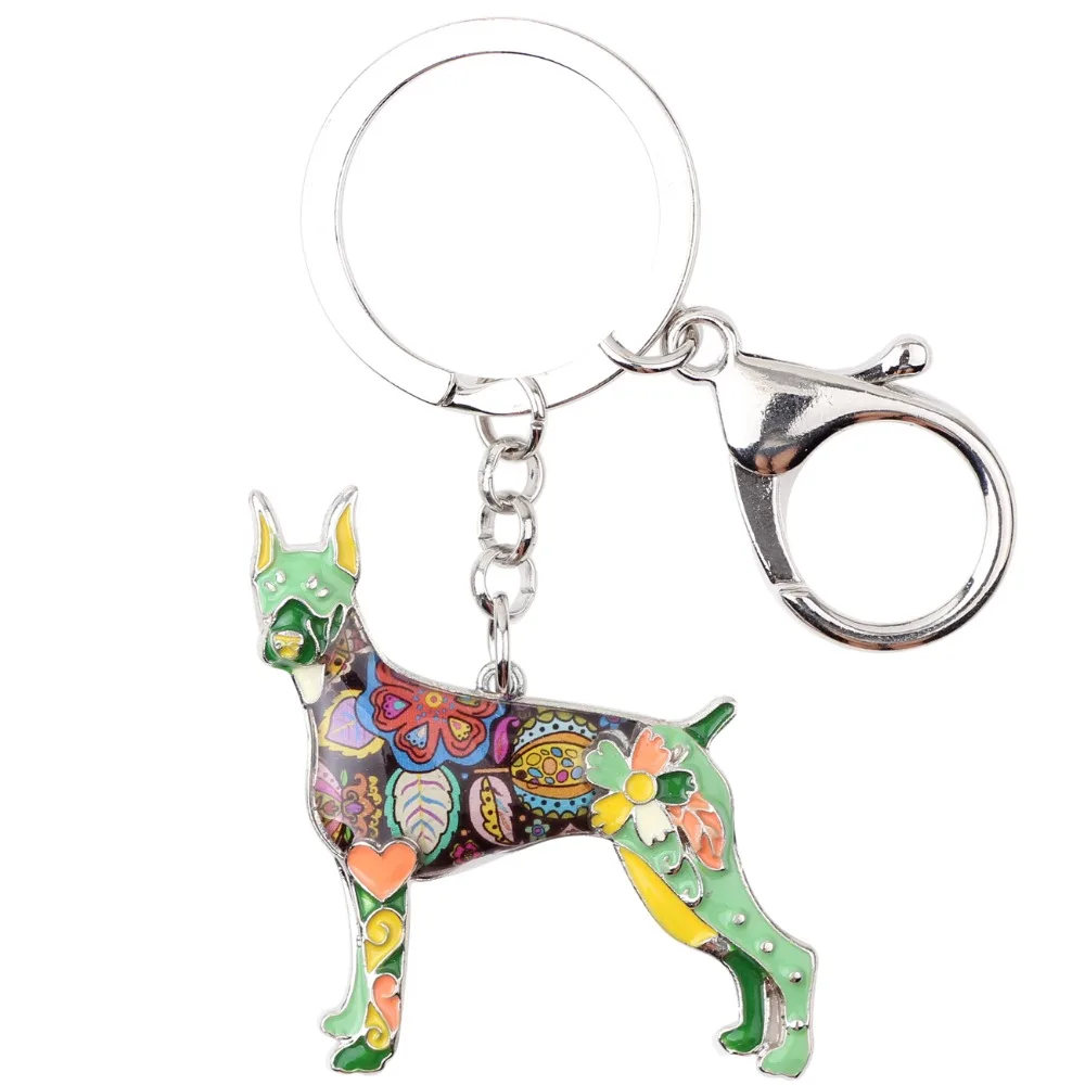 WEVENI Enamel Alloy Doberman Dog Key Chain Key Ring Bag Charm Car Wholesale Keychain Accessories New Fashion Jewelry For Women