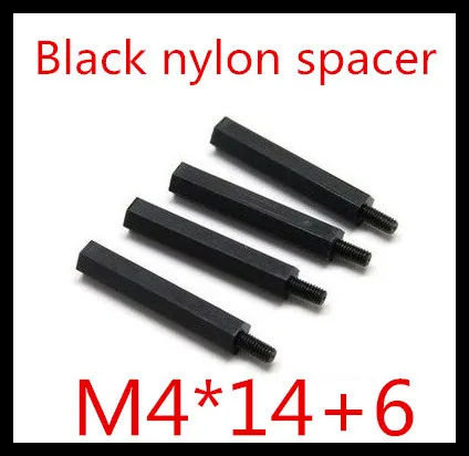 100pcs /lot M4*14+6  M4*14 Black Nylon Spacer Male to Female hex standoff