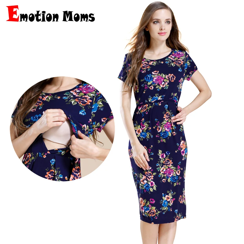 

Emotion Moms Short Sleeve Lactation Dresses for Pregnant Woman Clothing Summer Maternity Dress Cotton Breastfeeding Dress