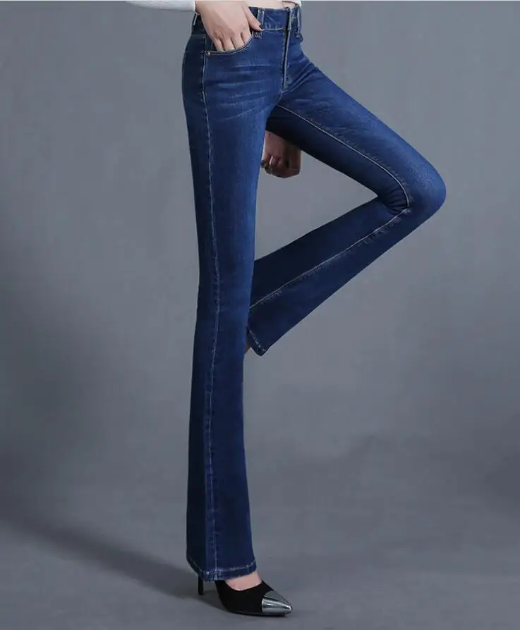 

Women Retro Style Bell Bottom Skinny Jeans Female High Waist Jeans Slim Elastic Flare Pants women denim pants s1964