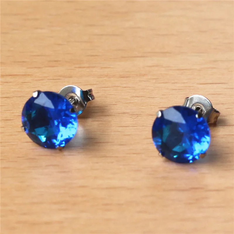316 L Stainless Steel With 8mm Round AAA New Royal Blue Zircon Stud Earrings For Men And Women 201903011414 - view 3
