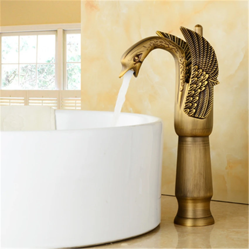 1PC  SY-8005 New Design Luxury Copper hot and cold taps Swan faucet Gold plated gold wash basin faucet high