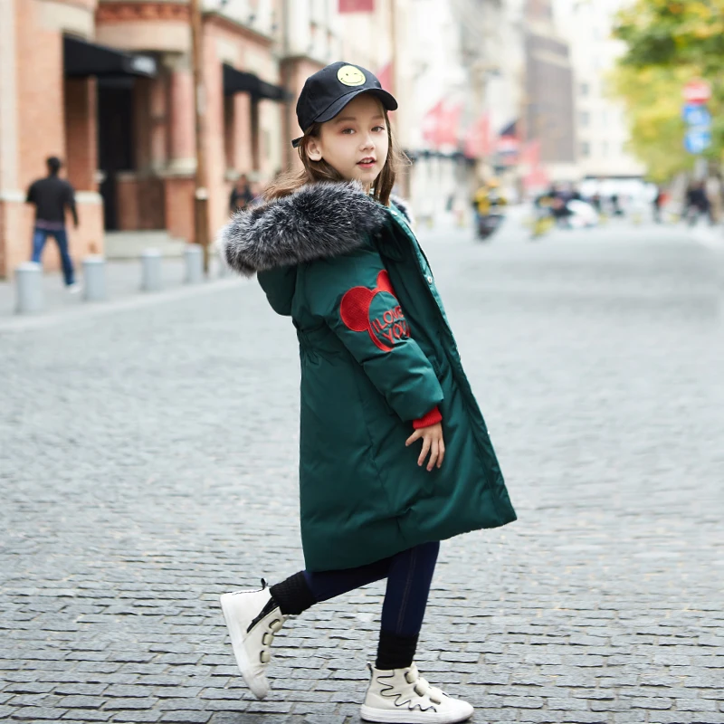 

2018 Fashion Children Winter Jacket Girl Winter Coat Kids Warm Thick Fur Collar Hooded long down Coats For Teenage