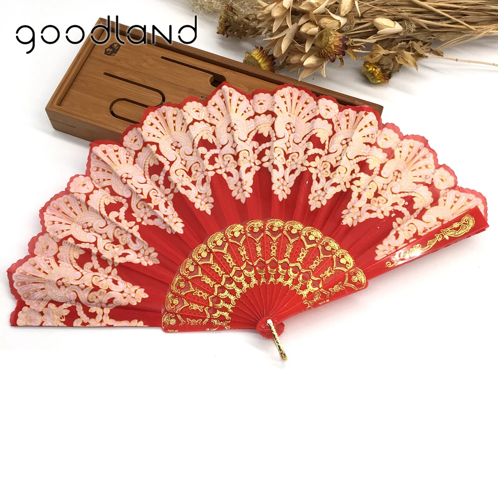 Wholesale Free Shipping 50pcs Fashion Vintage Spanish Plastic Embroidered Hand Folding Women Girl Dancing Fan Home Decor Tools