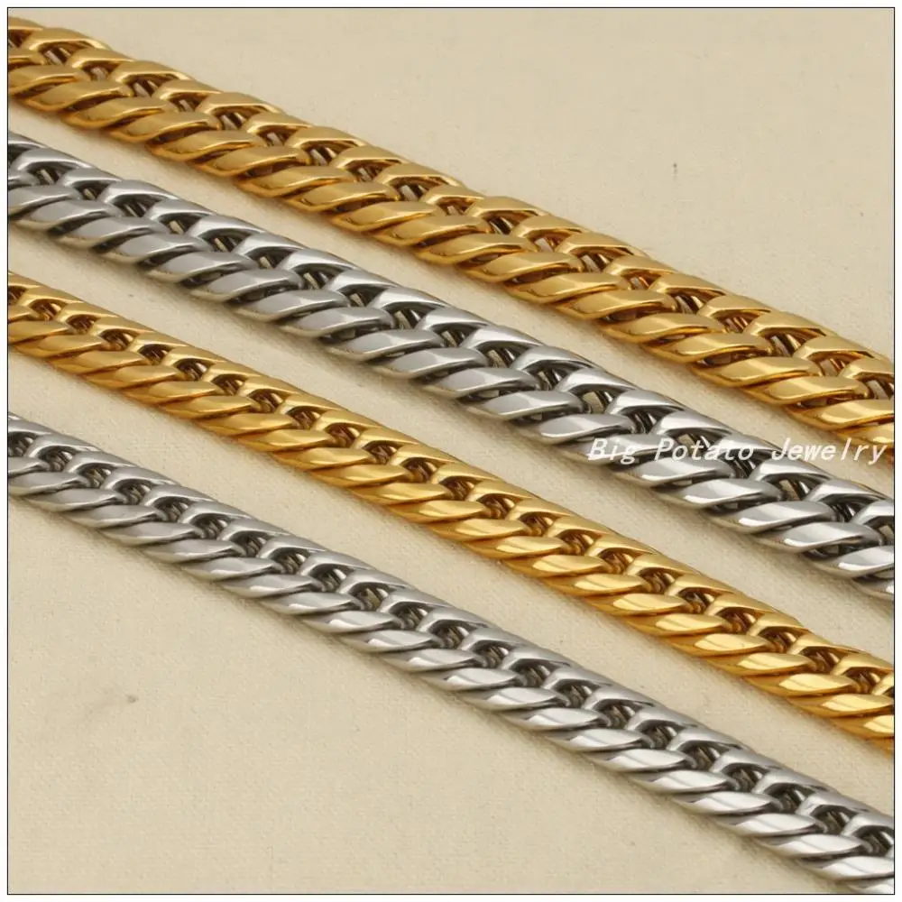 16mm Width 7-40inch Silver&Gold Color 316L Stainless Steel Boy Curb Cuban Chain Necklace Heavy Jewelry