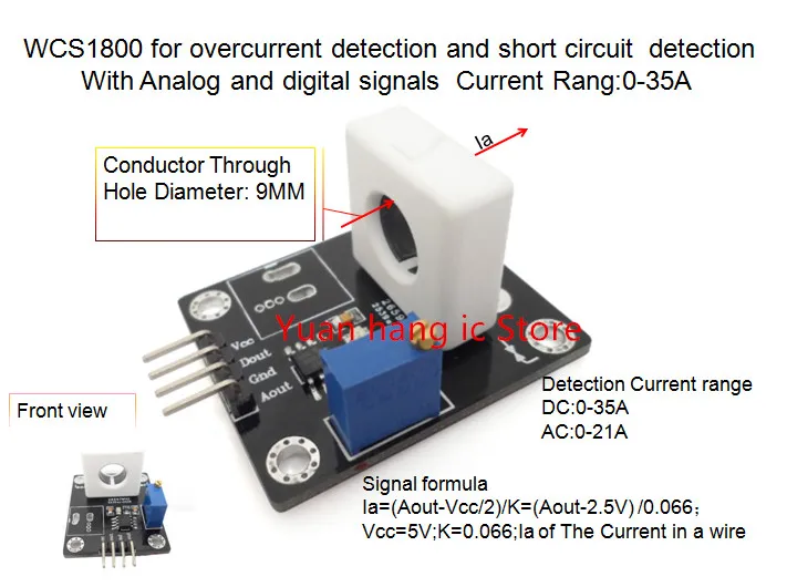 

WCS1800 for overcurrent detection and short circuit detection With Analog and digital signals Current Rang:0-35A 0.066V/1A