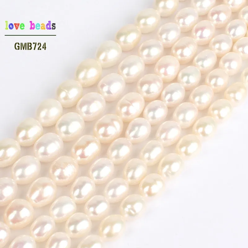 

AAA Natural White Freshwater Pearl Oval Round Beads for Bracelets Necklace DIY Jewelry Making Strand 15"