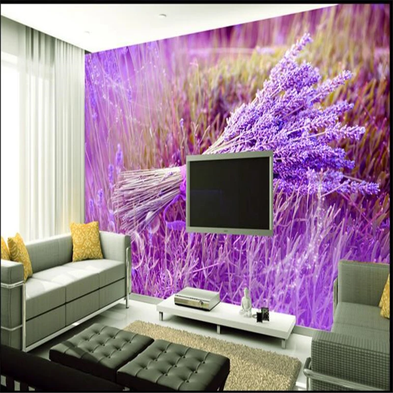 beibehang Custom Wallpaper Purple Romantic Lavender Flowers Sea Modern 3D wallpaper with minimalist background wallpaper