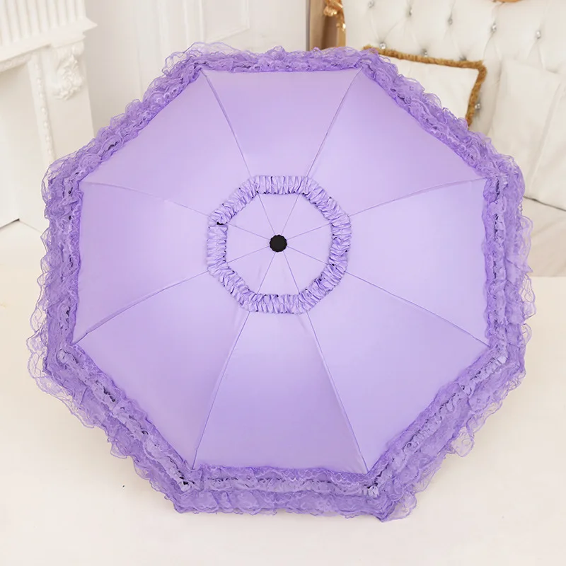 Paraguas plegable de encaje para mujer, sombrilla de princesa con protección UV, ultraligera, para lluvia