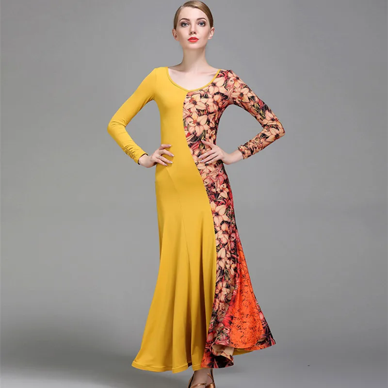 Vestido de salón Latino estándar para mujer, vestido de vals de vientre, trajes de baile, ropa de práctica de salón, vestido español, flamenco amarillo