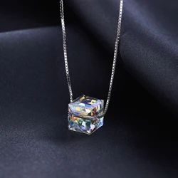BAFFIN Crystals From Austria Colorful Cube Beads Necklace Pendants Silver Color Chain Collar For Women Wedding Engagement Party