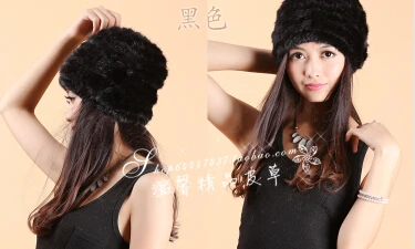 

Mink hair hat yarn small flower cap Women hair knitted mink fur hat winter