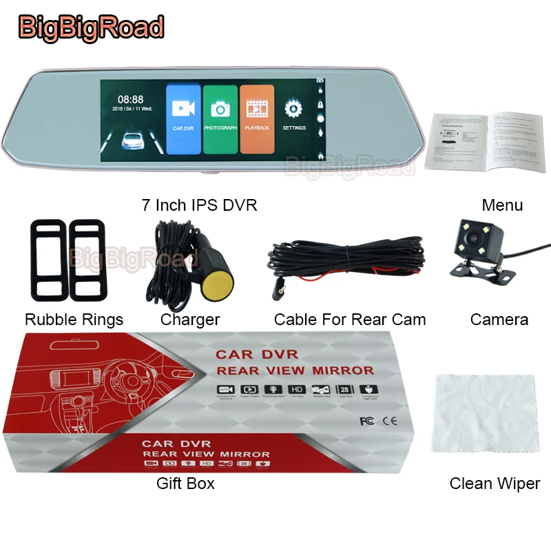 

BigBigRoad For Ssangyong Kyron Actyon Rexton 2 Korando Rodius Musso Car DVR 7 Inch Touch Screen Rear View Mirror Video Recorder
