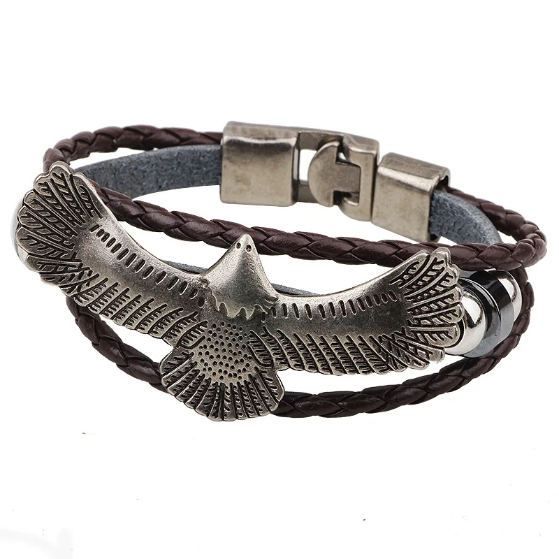 2016 New Listing Great Eagle Leather Bracelet Retro Jewelry Braided Beaded Bracelet Bangle Men and Women  Eagle PU Bracelet