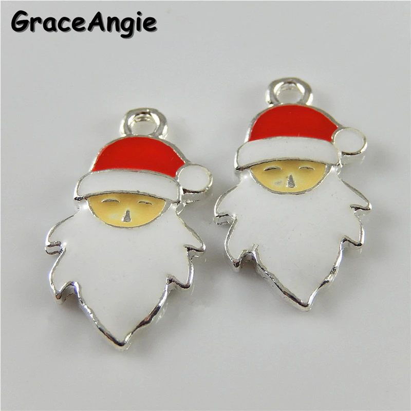 GraceAngie 10pcs Decoration Christmas Zinc Alloy Cartoon Santa Claus Enamel Crafts Charms Necklace Bracelet Pendant Jewelry