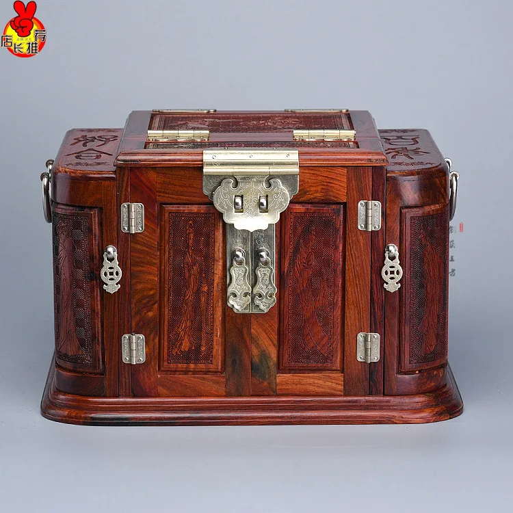 Rosewood jewelry box jewelry box carved mahogany furniture mahogany Dresser Mirror Box marriage auspicious Crafts