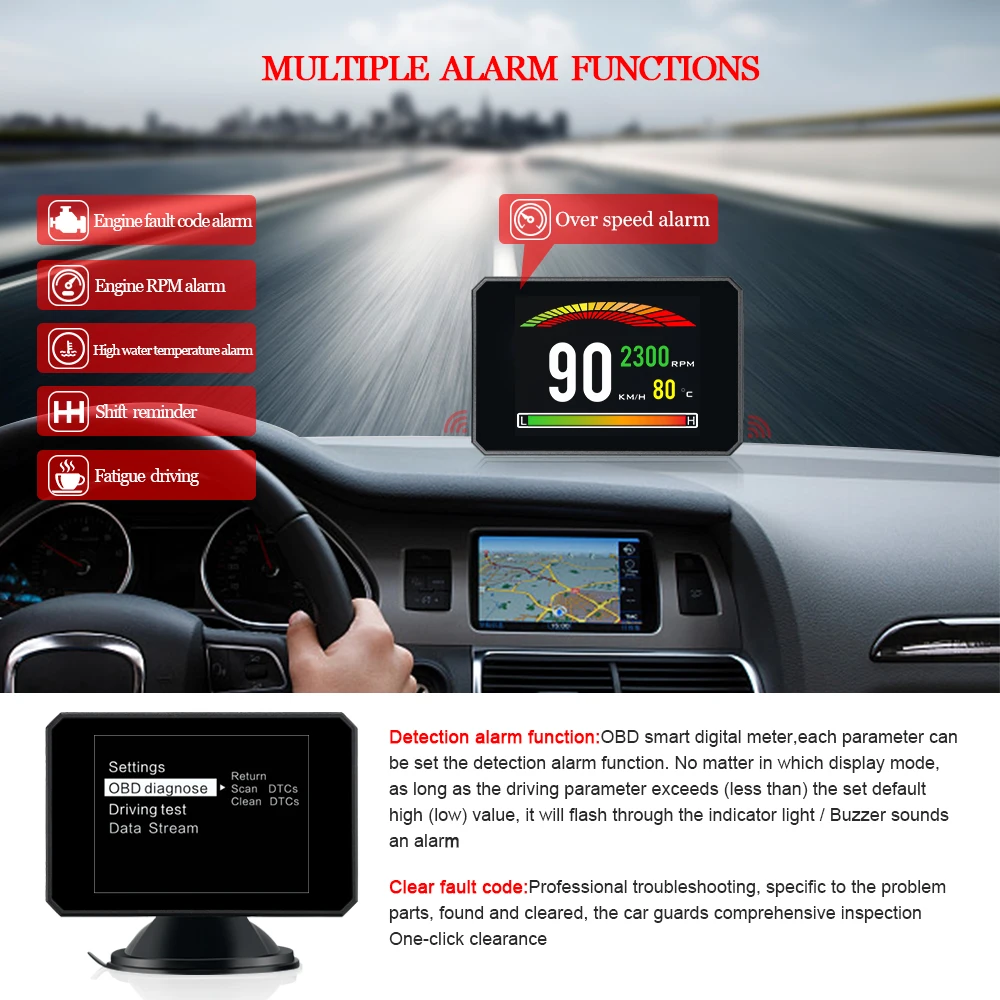 OBD 2 II HUD Head Up Display Temperature Car KM/h MPH Turbo Boost Pressure Speed Projector On The Windshield For Car HUD