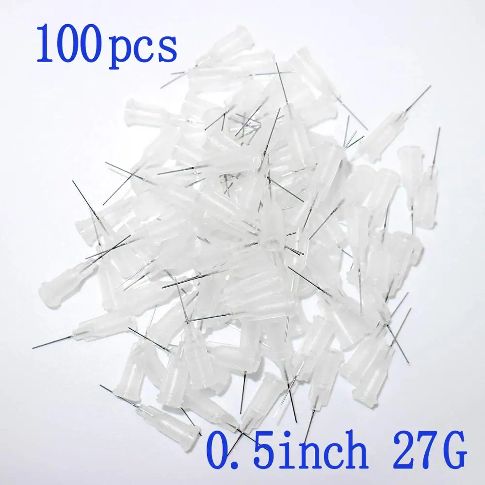 

100pcs,Dispensing Needles Syringe Needle 27G x 0.5"(0.5inch Length) Blunt Tip with Luer Lock For Mixing Many Liquid ( 27Ga )