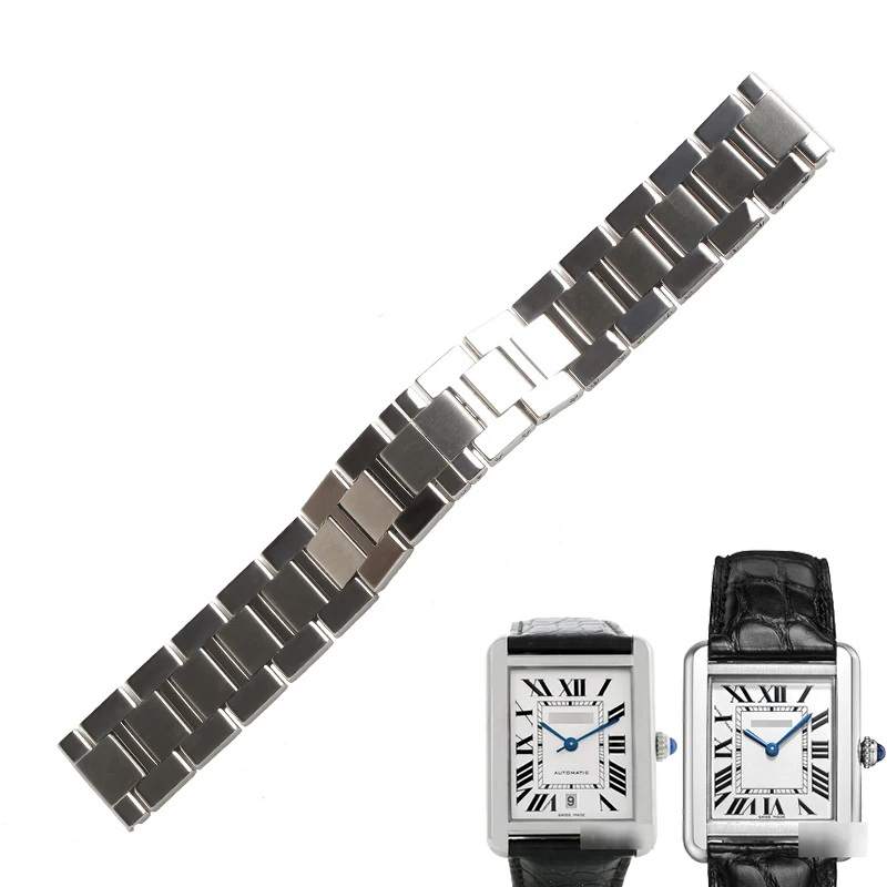 WENTULA watchbands for  CARTIER TANK SOLO RONDE W5200027 WSTA0029 WSTA0028 W1018355 stainless steel solid band