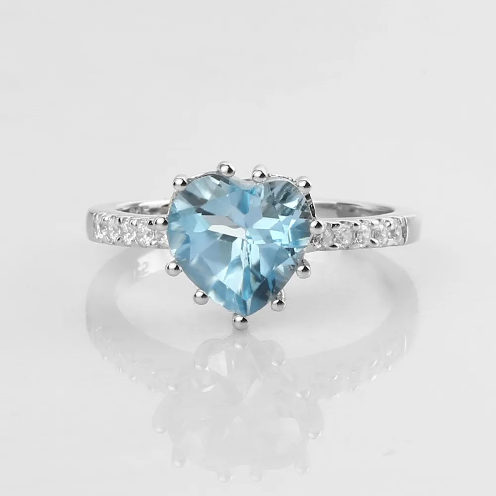 GEM'S BALLET 8.33Ct Cute Heart Natural Sky Blue Topaz Jewelry Sets 925 Sterling Silver Earrings Ring Set For Women Engagement